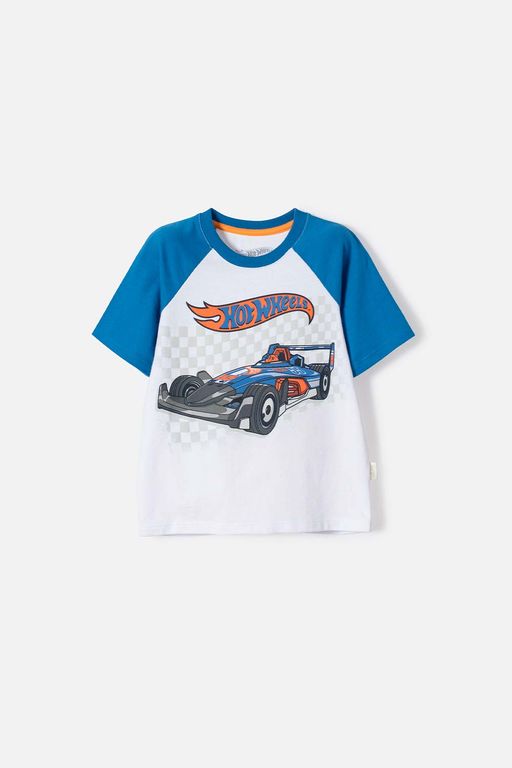 Camiseta de Hot Wheels manga corta azul y blanco para niño 2T a 6T HOT