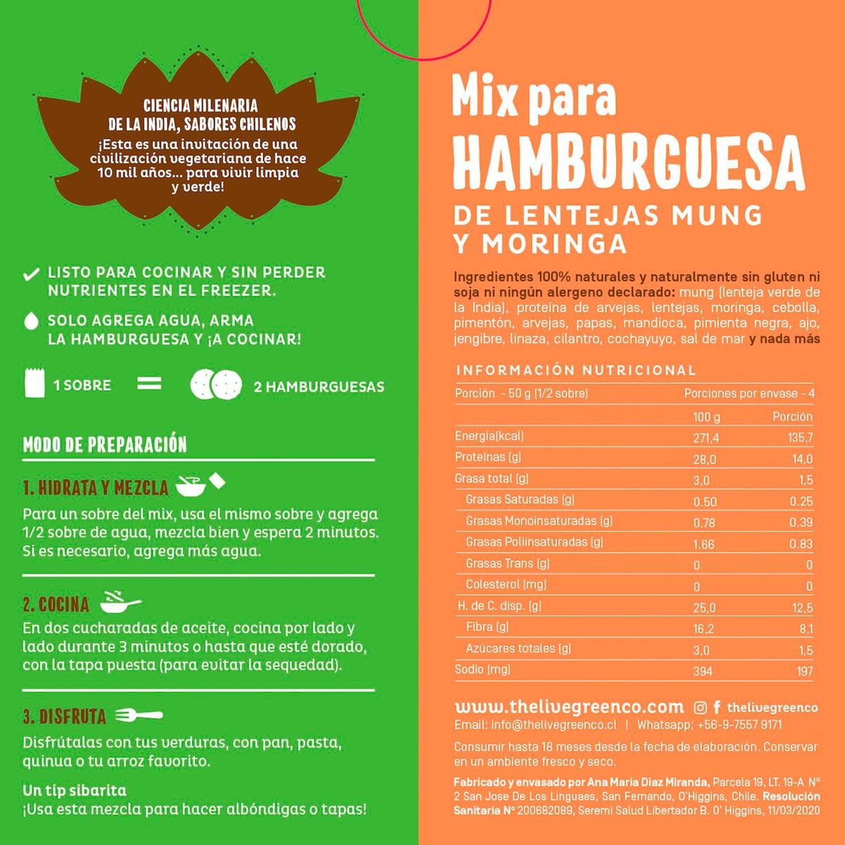 THE LIVE GREEN CO - 2 Pack  Green Burger Mix - Mung y Moringa