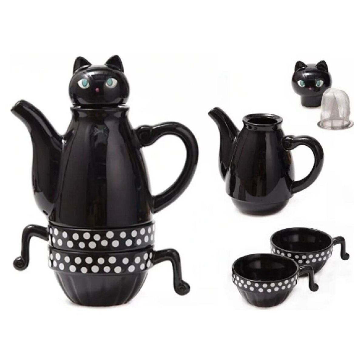 GENERICO - Set Tetera Gato Infusor  2 Tazas Mug Gatos