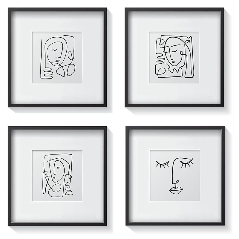 PAPEL ILUSTRADO - Set 4 Cuadros Retratos Minimalistas 30X30