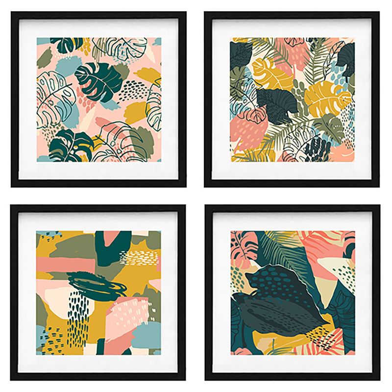 PAPEL ILUSTRADO - Set 4 Cuadros 30X30 Tropico Color Marco Negro