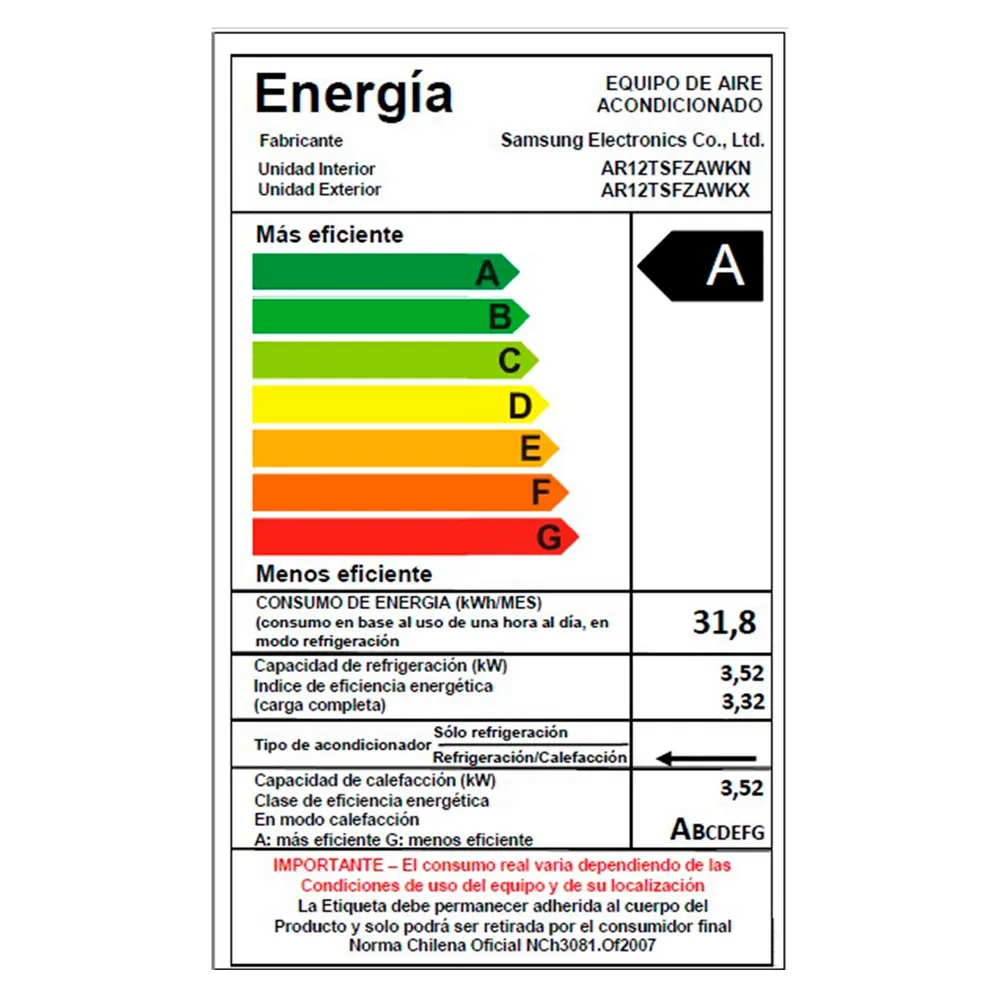 Samsung AR12TSFZAWK 12000 BTU Frío/Calor Blanco, foto 14