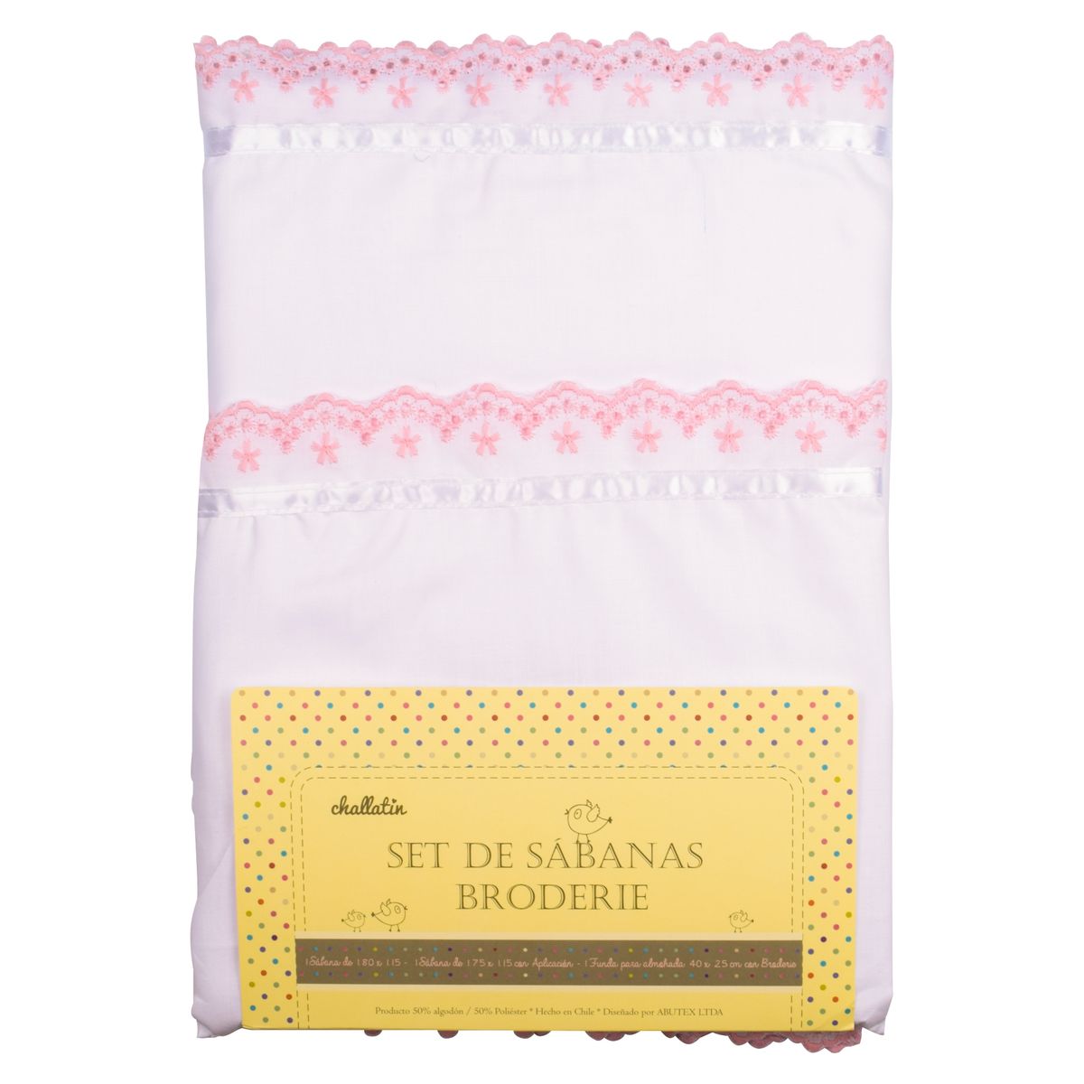 CHALLATIN - Juego de Sábanas De Cuna Broderie Rosado