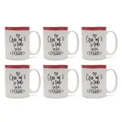 MICA - Set De 6 Mugs 623 ml Con Frase Rosado Taza