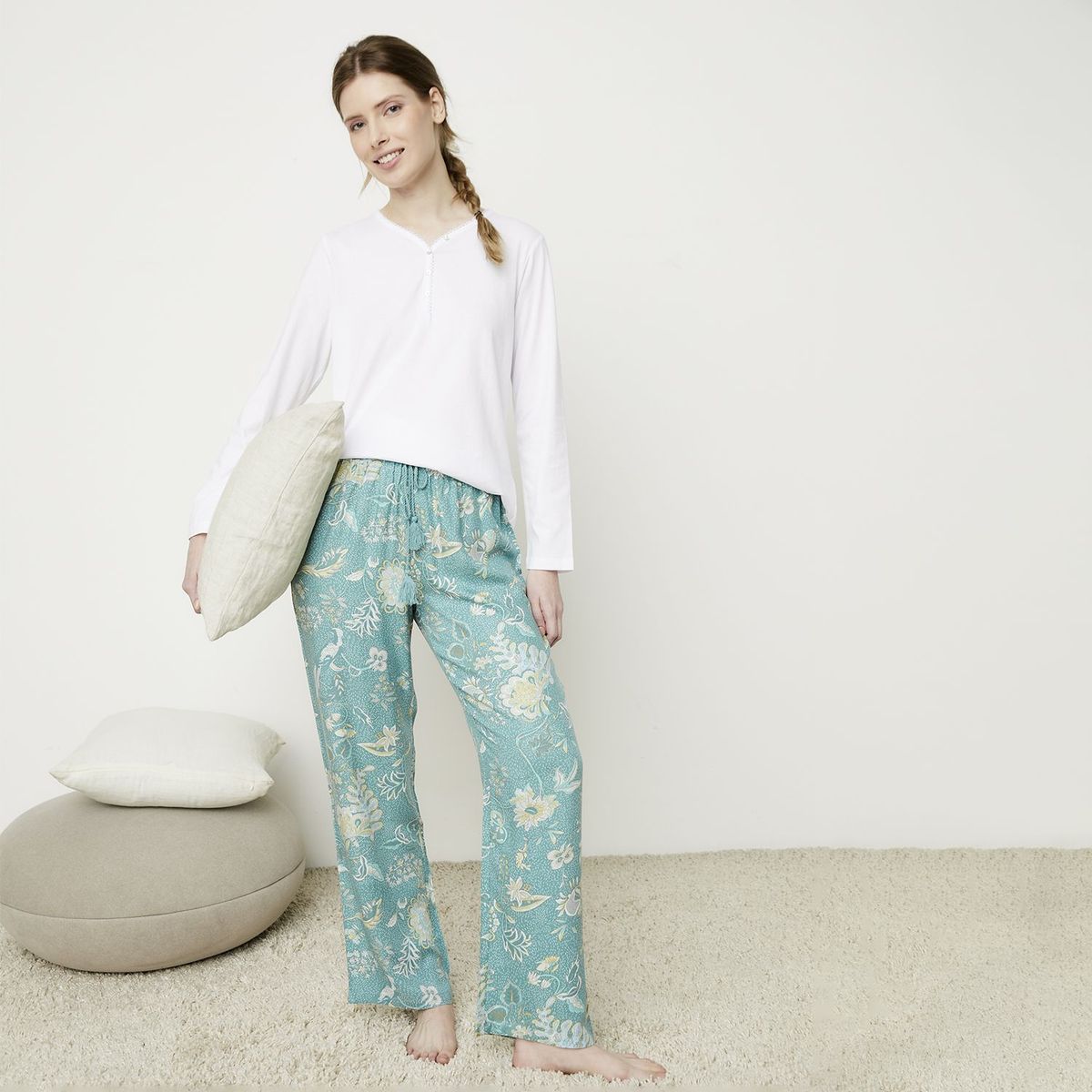 BLU - Pijama Mujer Algodón Manga Larga Flores