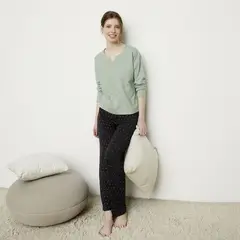 BLU - Pijama Mujer Algodón Manga Larga Puntos