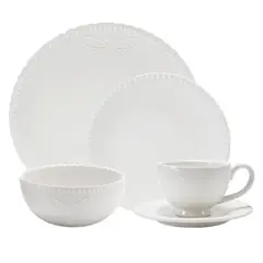 ROBERTA ALLEN - Juego de Vajilla 20 Piezas Porcelana Blanco Libélula New