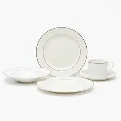 FLORENCIA - Juego De Vajilla Porcelana 20 Piezas Borde Plateado