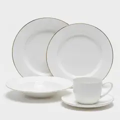 FLORENCIA - Juego De Vajilla Porcelana 20 Piezas Borde Dorado