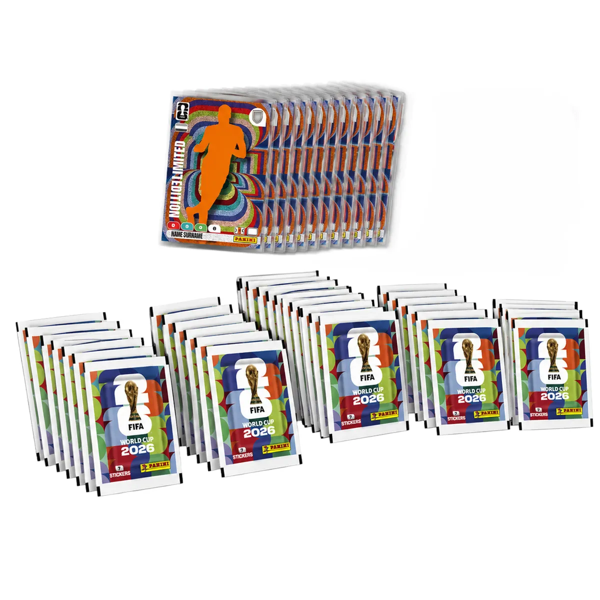 PANINI - Blister Pack 70 Sobres Álbum + 10 Carta Limited Edition Coleccionable de Regalo Mundial Fifa 2026 Panini