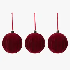 MICA - Set 3 Bolas Esferas Velvet Red 15 Cm Adorno Colgante Árbol Navidad