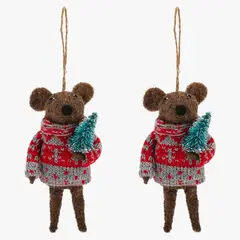 MICA - Set 2 Colgantes Ratón Con Sweater 12 Cm Adorno Árbol Navidad