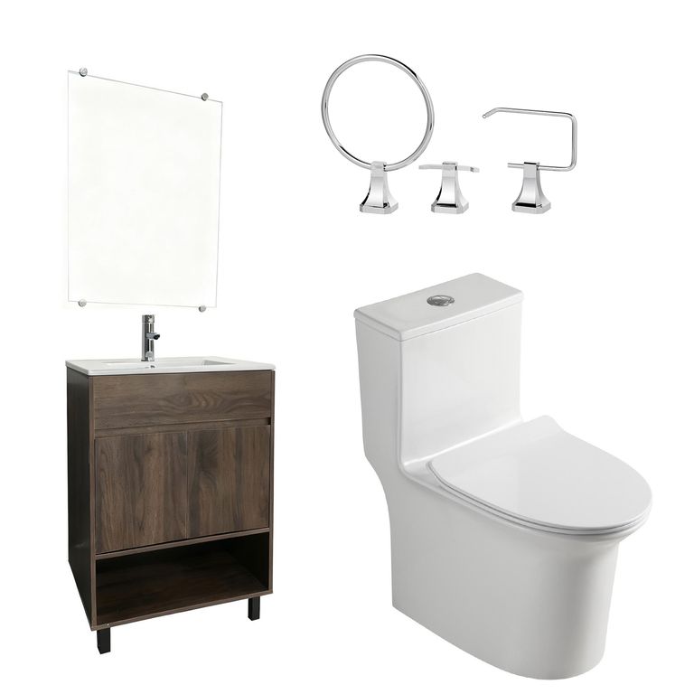 Combo Sanitario One piece + Mueble de baño + Lavamanos + Grifería + Espejo Nero + Set De Baño 3 piezas