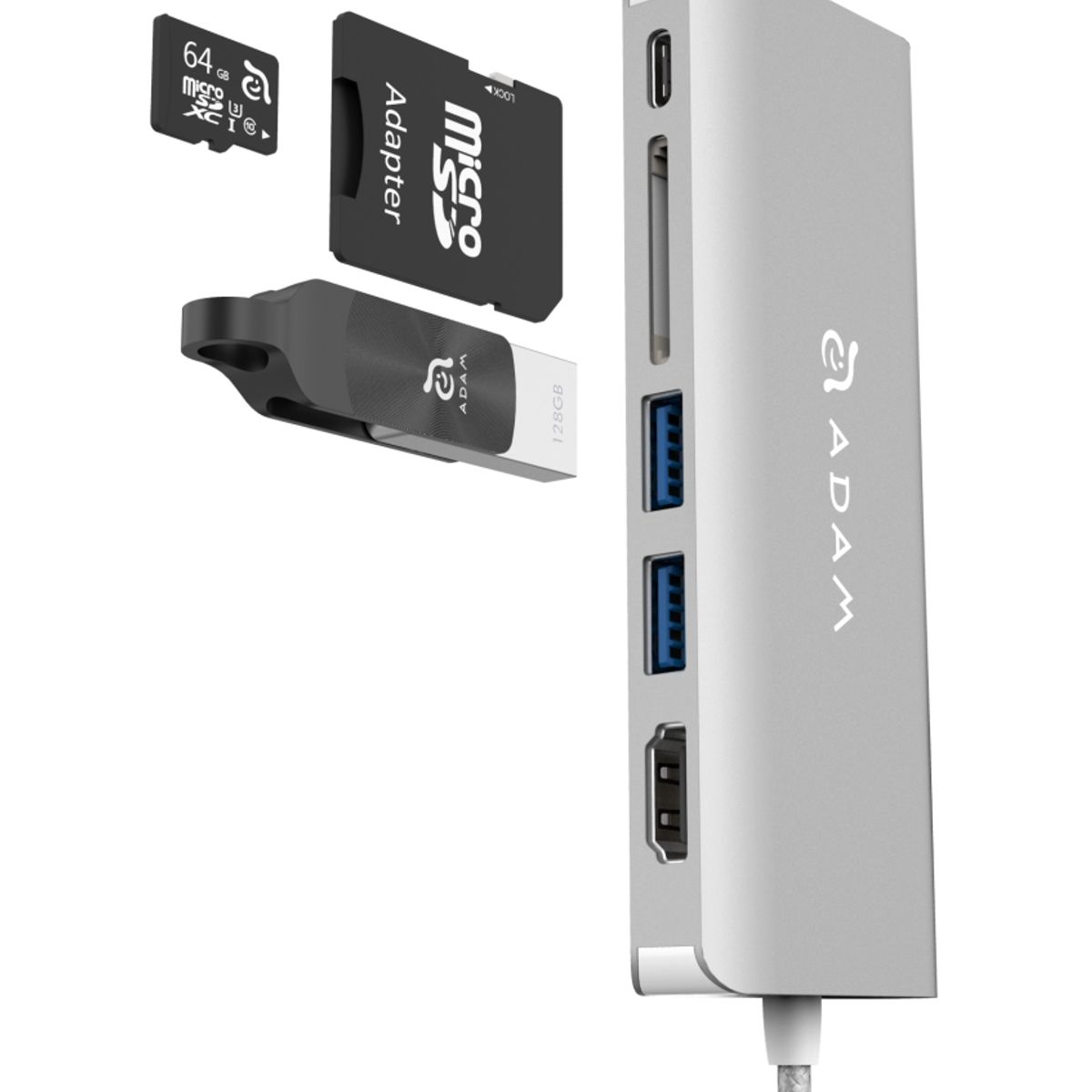 ADAM ELEMENTS - Hub USB-C a USB 3.1 x 2, USB-C x 1, HDMI, RJ45, SD CASA Adam Elements