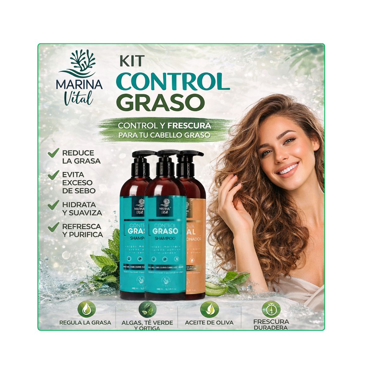 MARINA VITAL - Shampoo Control Graso 2 unidades y Acondicionador Pack