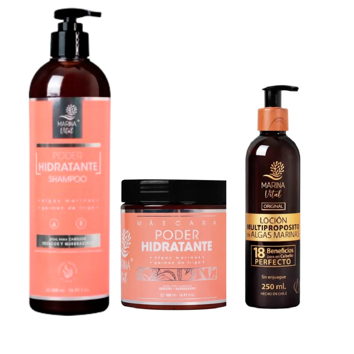 MARINA VITAL - Pack shampoo poder hidratante,máscara  y loción multipropósito