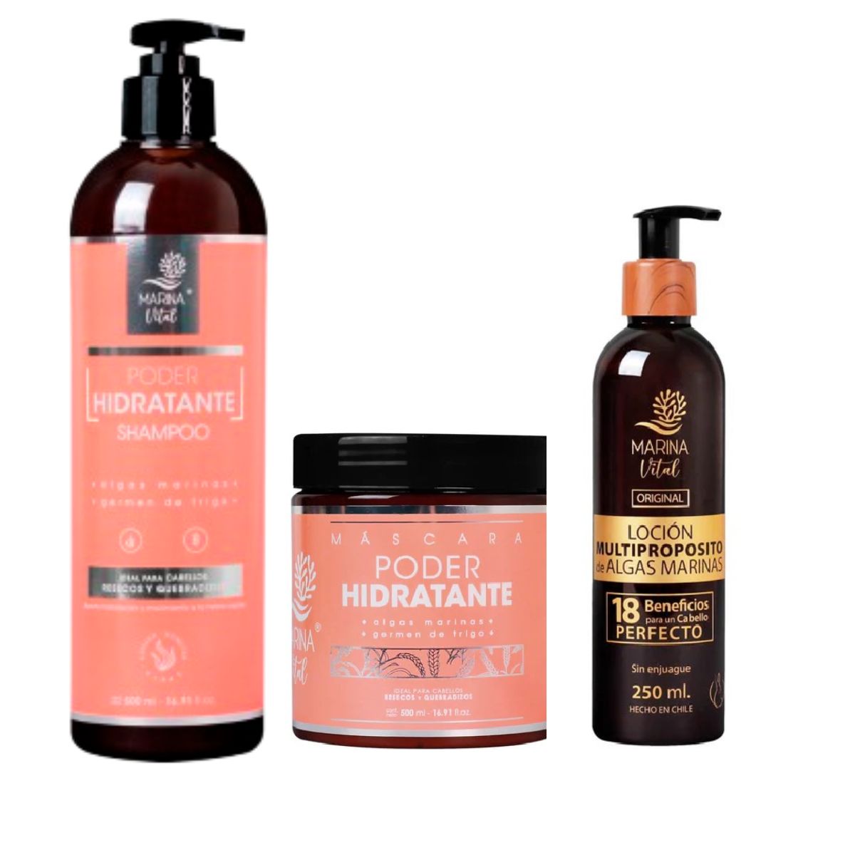 MARINA VITAL - Pack shampoo poder hidratante,máscara  y loción multipropósito