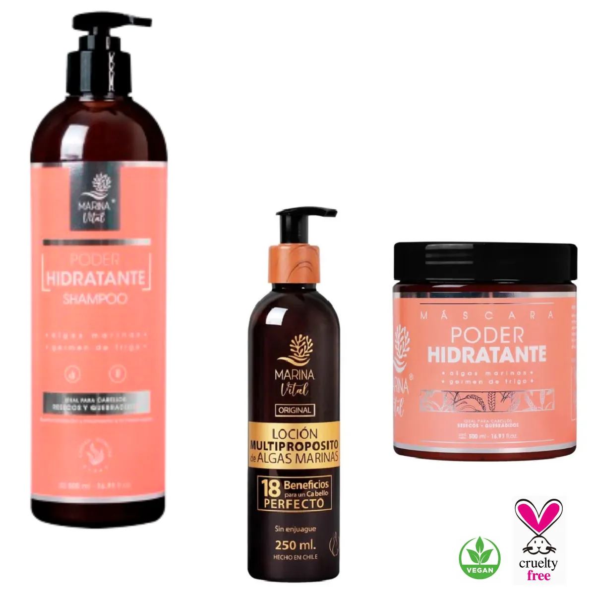 MARINA VITAL - Pack shampoo poder hidratante,máscara  y loción multipropósito