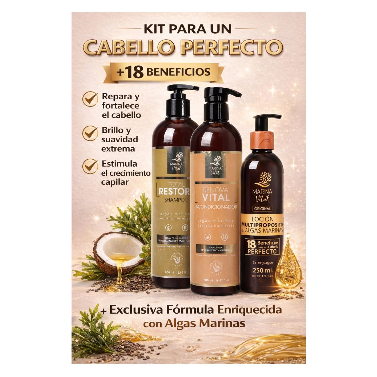 MARINA VITAL - Pack shampoo restaurador acondicionador y loción multipropósito