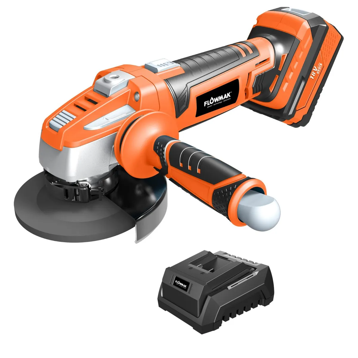 FLOWMAK - Esmeril Angular 4,5puLG (115mm)18v Con Batería Marca Flowmak