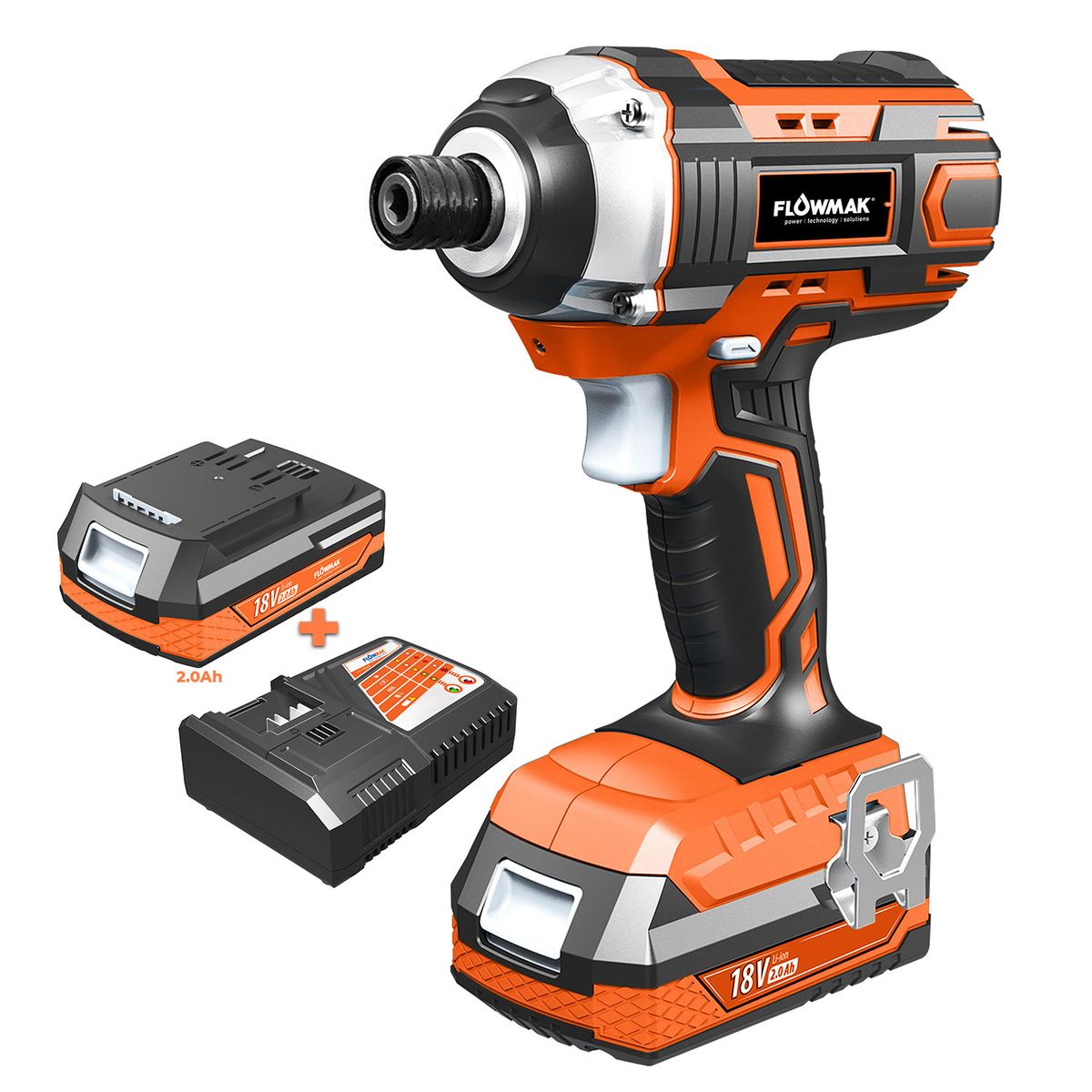 FLOWMAK - Atornillador Impacto 1/4  18v Con Batería, Marca Flowmak