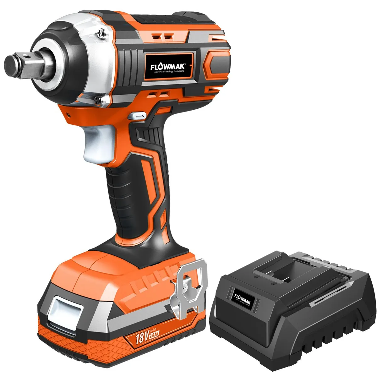 FLOWMAK - Llave Impacto 1/2 Para Dado, 18v Con Batería, Marca Flowmak
