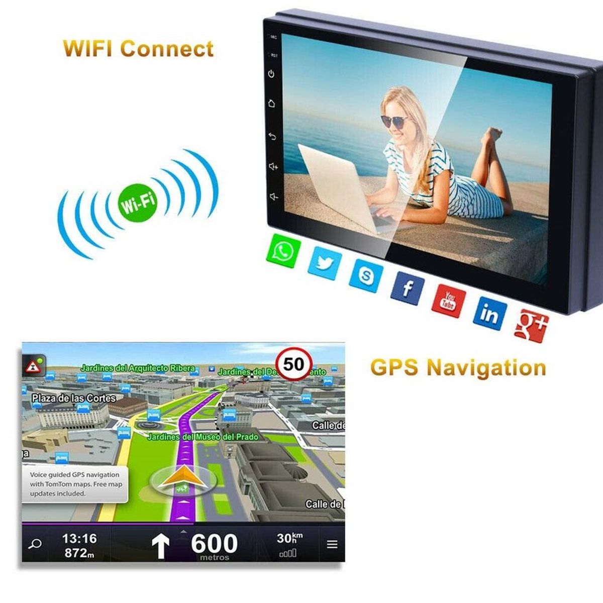 GTI - Radio Auto con Android Carplay y Bluetooth 2 + 64GB