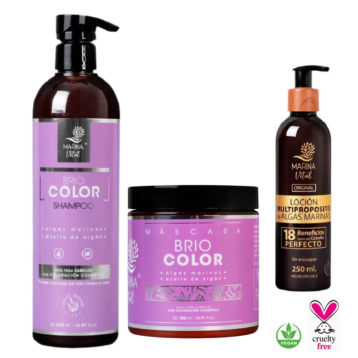 MARINA VITAL - Shampoo y máscara briocolor y Loción multipropósito