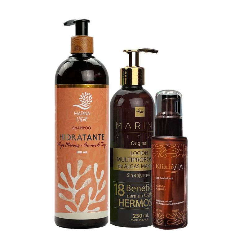MARINA VITAL - Shampoo Poder Hidratante Loción Multipropósito y serum