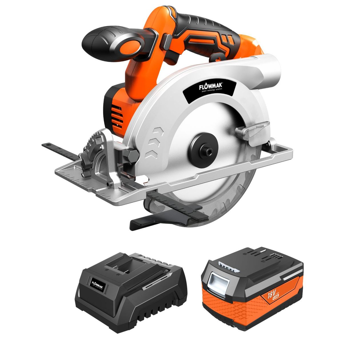 FLOWMAK - Sierra Circular 6 1/2 pulg(165mm) 18v Con Bat y carg