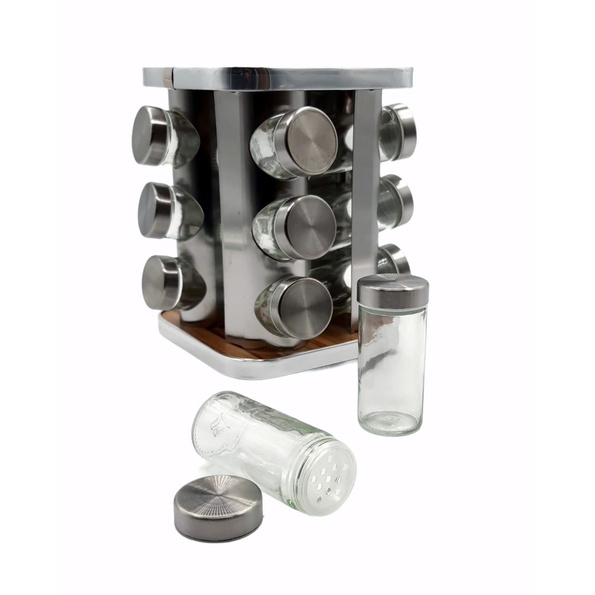 MOGA - Especiero giratorio Condimentero Cocina Vidrio 12 Piezas Cuadrado