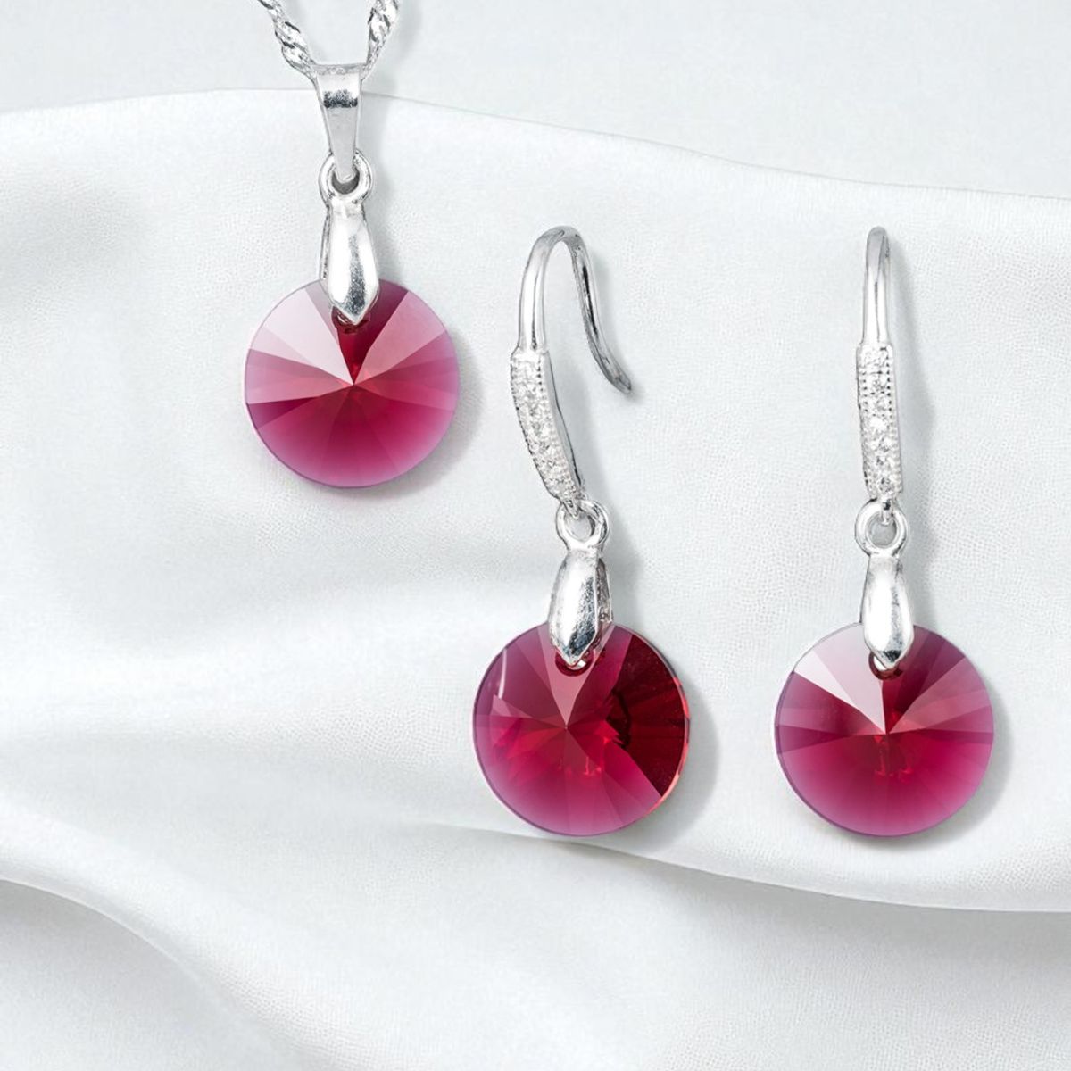 JOYAS MONTERO - Conjunto Madrid Plata 925 creado con cristales de Swarovski® Scarlet