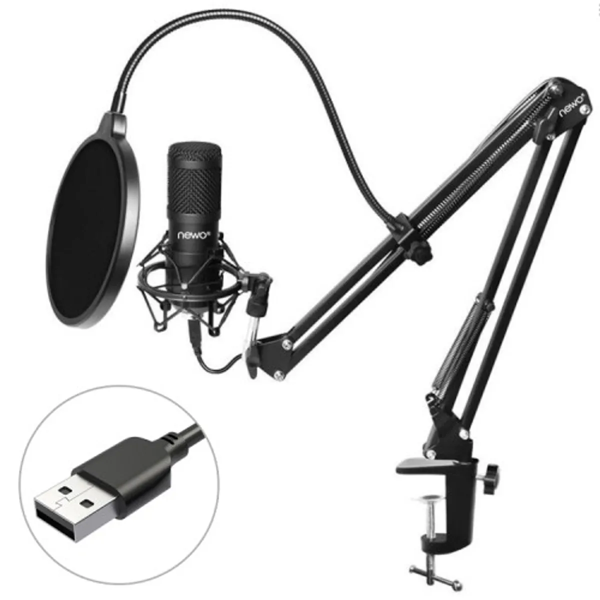 NEWO - Kit Micrófono de condensador USB Atril Antipop
