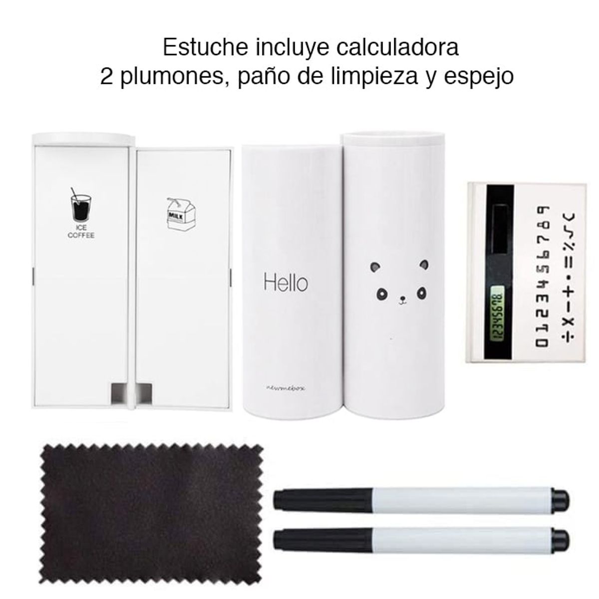 NEWO - Estuche lápices con calculadora espejo y pizarra NW-CL