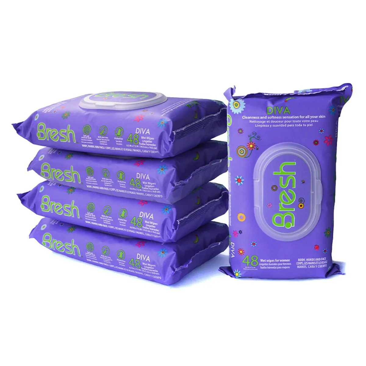 BRESH - Pack 5 Toallas Húmedas Femeninas Bresh Diva