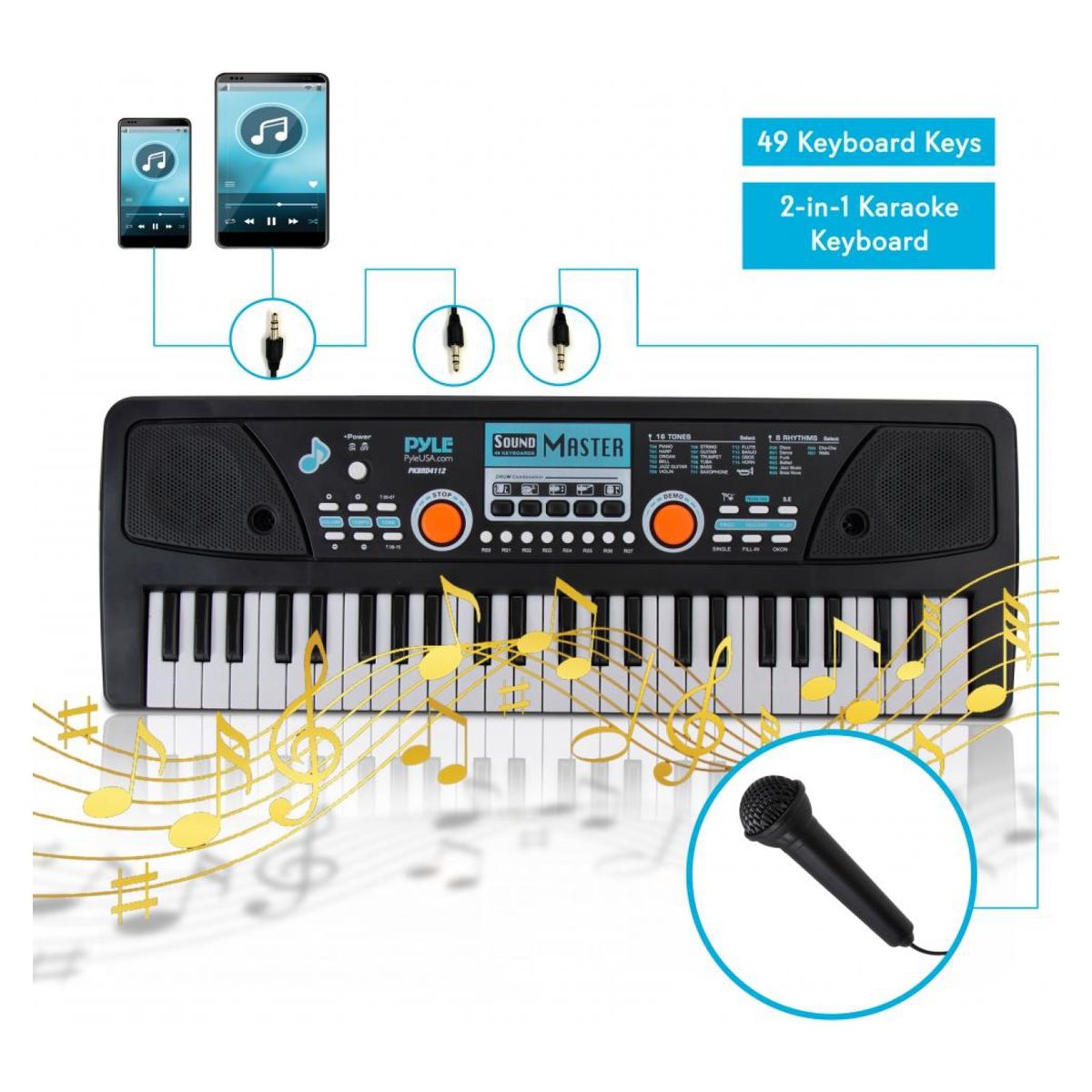PYLE - Teclado Portatil De Piano De 49 Teclas Con Micrófo.