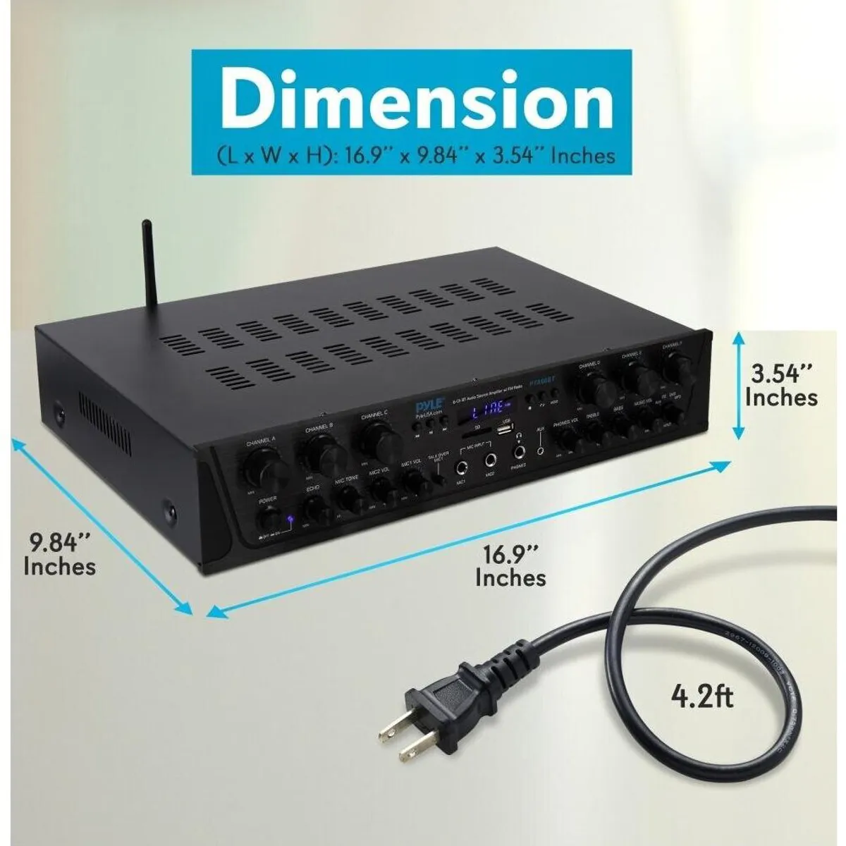 PYLE - Receiver Amplificador Bluetooth Hasta 12 Parlantes