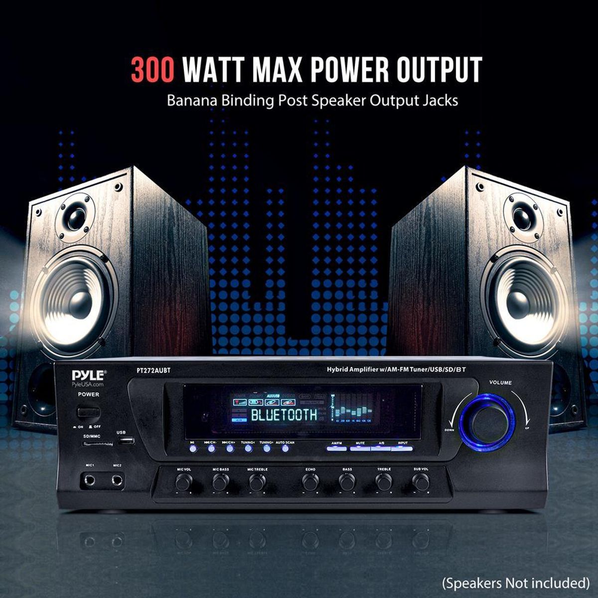 PYLE - Receiver con Amplificador Híbrido con Bluetooth de 300 watts