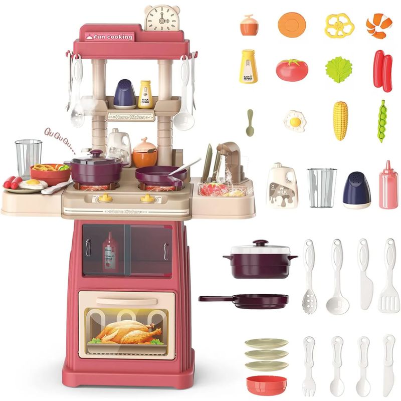 SPACEZAT - Cocina De Juguete 42 Accesorios Estilo Moderno Rosada.