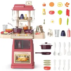 SPACEZAT - Cocina De Juguete 42 Accesorios Estilo Moderno Rosada.