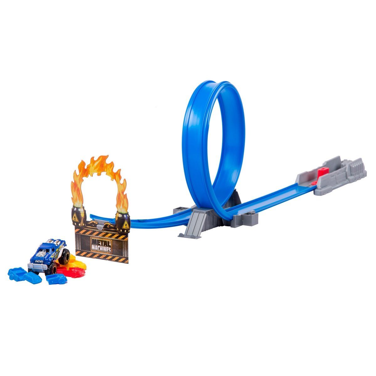 METAL MACHINES - Pista de vehículos Metal Machines con aro de fuego y 3 autos