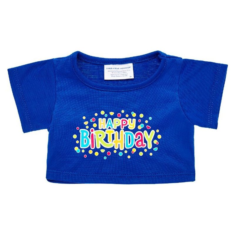 BUILD A BEAR - Polera cumpleaños azul Build a Bear estampado feliz
