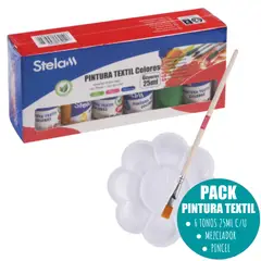 OEM - Pack Set Pintura Textil 6 Tonos 25ml C/u + Mezclador+ Pincel
