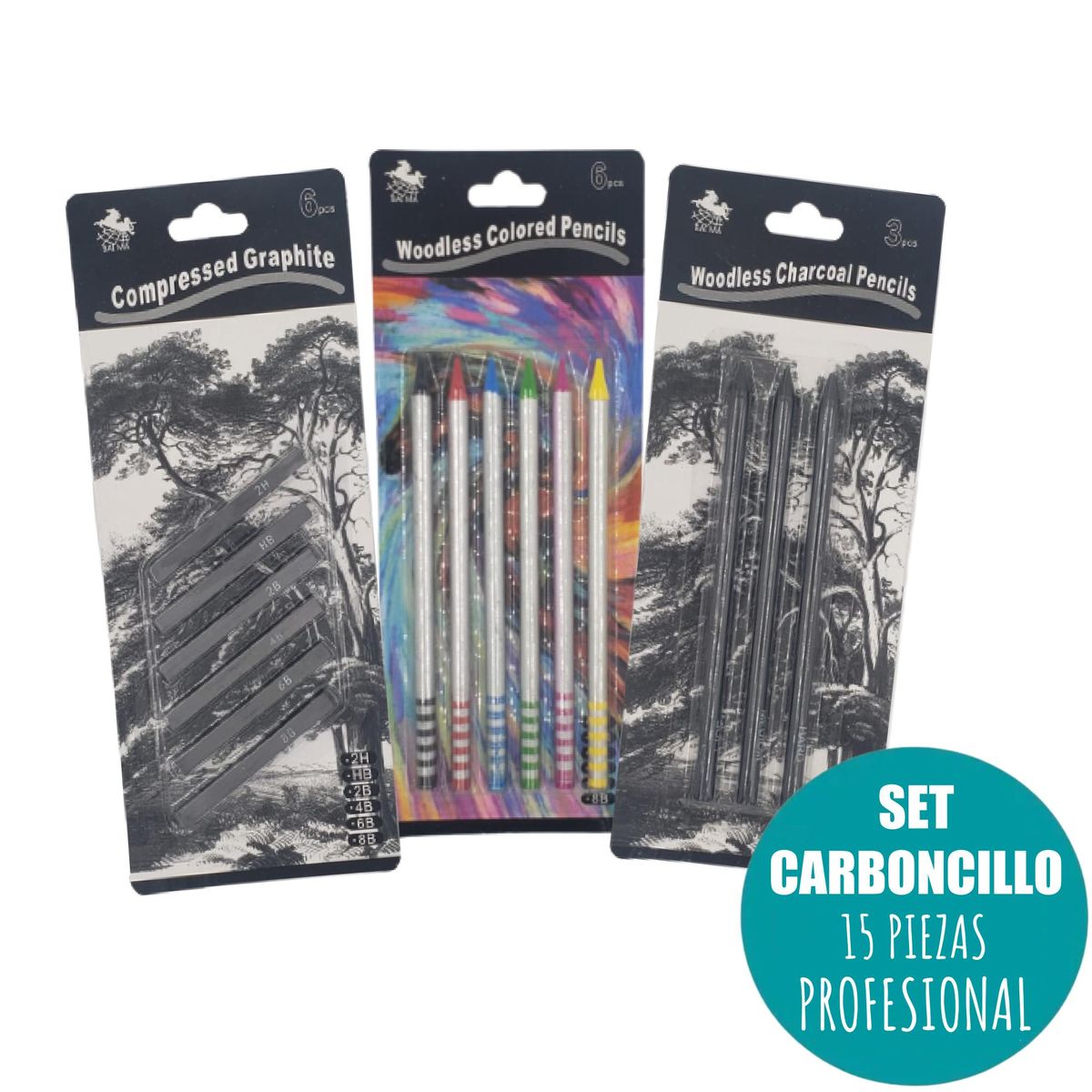 OEM - Kit Dibujo Carboncillo 15 Piezas