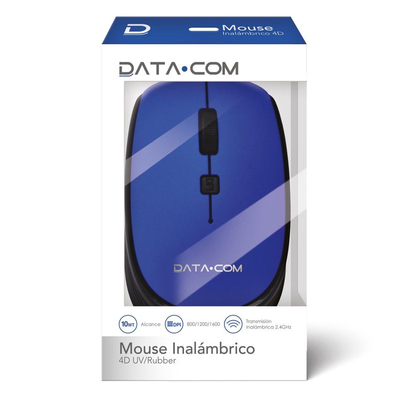 DATACOM - Mouse Inalámbrico 4d Uv/Rubber Azul Datacom Pronobel