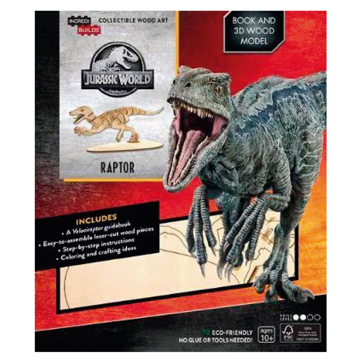 RETAILEXPRESS - Jurassic World Raptor Libro y Modelo Armable En Madera
