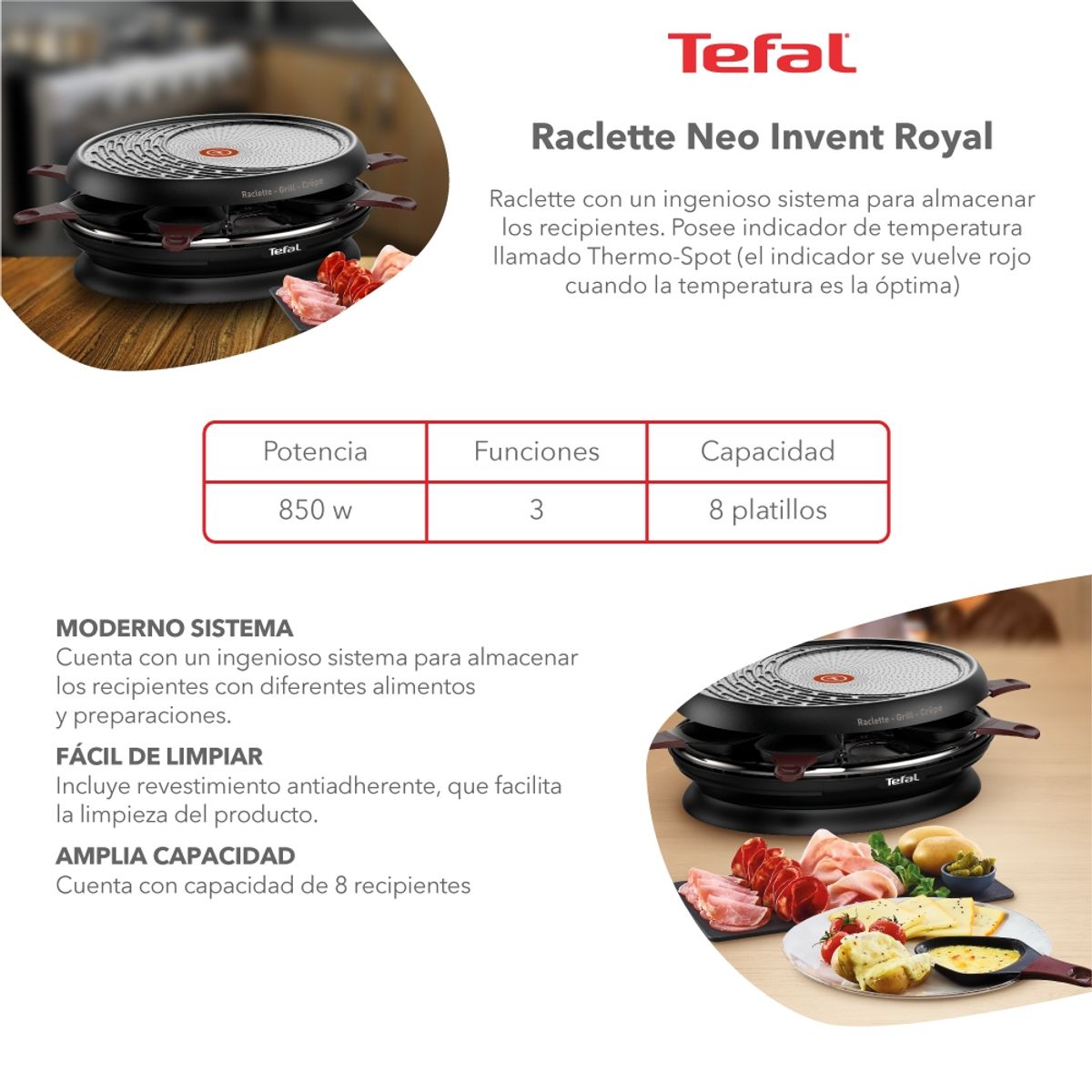 TEFAL - Parrilla Raclette Grill Neo Invent Royal