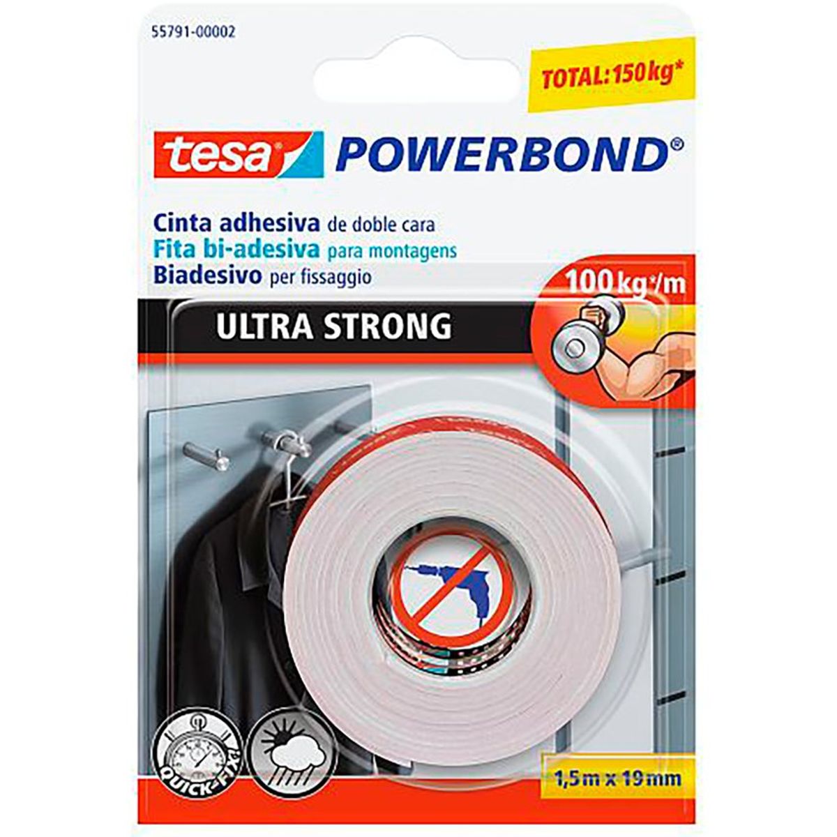 TESA - Pack 2 tesa cinta doble faz ultrafuerte, soporta 150 kg