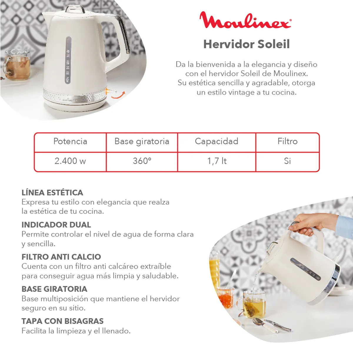 MOULINEX - Hervidor Soleil Marfil 1,7L