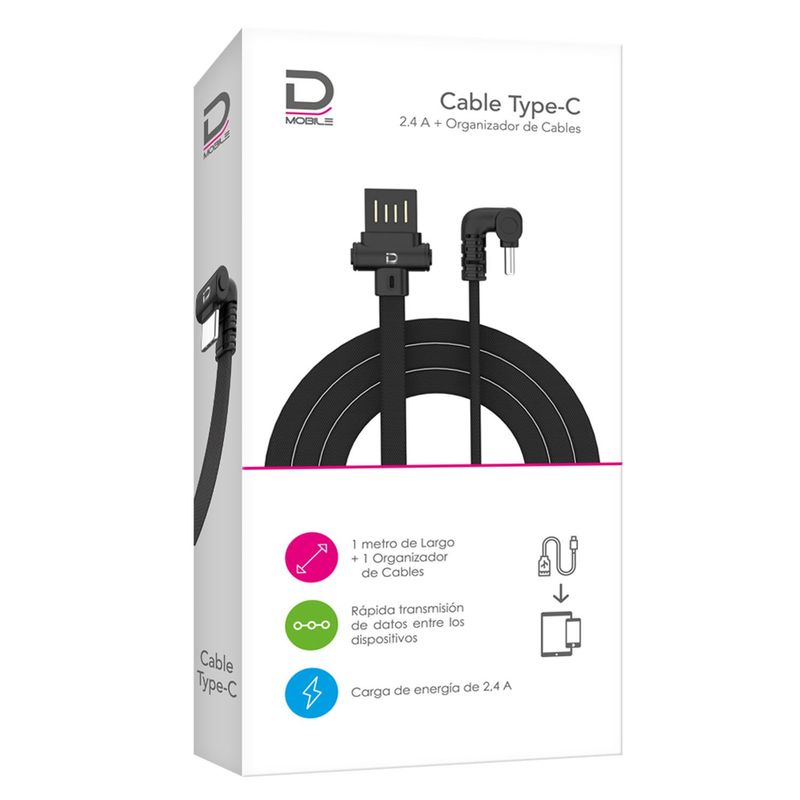 DATACOM - Cable Typec 2.4A Negro 1 metro Datacom Pronobel